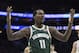 Milwaukee Bucks' Brandon Jennings reacts during the second half of an NBA basketball game against the Philadelphia 76ers, Wednesday, April 11, 2018, in Philadelphia. The 76ers won 130-95. (AP Photo/Chris Szagola)