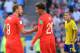  TOPSHOT - England's midfielder Dele Alli (C) celebrates with England's forward Harry Kane after scoring their second goal during the 2018 World Cup quarter-final football match between Sweden and England at the Samara Arena in Samara on July 7, 2018. (Photo by EMMANUEL DUNAND / AFP) / RESTRICTED TO EDITORIAL USE - NO MOBILE PUSH ALERTS / DOWNLOADS (Photo credit should read EMMANUEL DUNAND / AFP / Getty Images) 