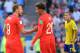 TOPSHOT - England midfielder Share Alli (C) celebrates with England's forward-looking Harry Kane after finishing his second goal during Russia's 2018 World Cup quarter-finals match between Sweden and England at Samara Arena in Samara on July 7, 2018. (Photo of EMMANUEL DUNAND / AFP) / LIMITED FOR ACCOUNTING USE - NO MOBILE PUSH ALERTS / DOWNLOADS (Photo Credit will read EMMANUEL DUNAND / AFP / Getty Images)