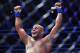 LAS VEGAS, NV - JULY 07: Daniel Cormier celebrates after defeating Stipe Miocic in their heavyweight championship fight at T-Mobile Arena on July 7, 2018 in Las Vegas, Nevada. Cormier won by first round knockout. (Photo by Sam Wasson/Getty Images)