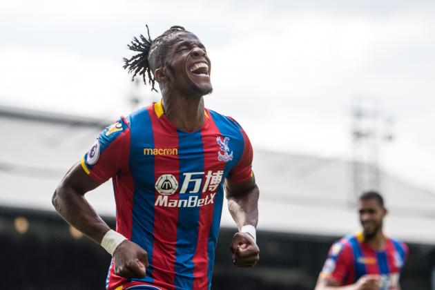 LONDON, ENGLAND - MAY 13:  Wilfried Zaha (11) of Crystal Palace, celebrates after scoring goal during  the Premier League match between Crystal Palace and West Bromwich Albion at Selhurst Park on May 13, 2018 in London, England. (Photo by Sebastian Frej/MB Media/Getty Images)