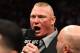 LAS VEGAS, NV - JULY 07: Brock Lesnar confronts Daniel Cormier in their UFC heavyweight championship fight during the UFC 226 event inside T-Mobile Arena on July 7, 2018 in Las Vegas, Nevada. (Photo by Josh Hedges/Zuffa LLC/Zuffa LLC via Getty Images)