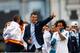Real Madrid's Portuguese forward Cristiano Ronaldo celebrates with teammates on an open-air bus at Cibeles square in Madrid on May 27, 2018 after Real Madrid won their third Champions League title in a row in Kiev. (Photo by BENJAMIN CREMEL / AFP) (Photo credit should read BENJAMIN CREMEL/AFP/Getty Images)