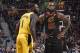 CLEVELAND, OH - APRIL 15: Lance Stephenson #1 of the Indiana Pacers and LeBron James #23 of the Cleveland Cavaliers looks on during Game One of Round One during the 2018 NBA Playoffs on April 15, 2018 at Quicken Loans Arena in Cleveland, Ohio. NOTE TO USER: User expressly acknowledges and agrees that, by downloading and/or using this photograph, user is consenting to the terms and conditions of the Getty Images License Agreement. Mandatory Copyright Notice: Copyright 2018 NBAE (Photo by David Liam Kyle/NBAE via Getty Images)