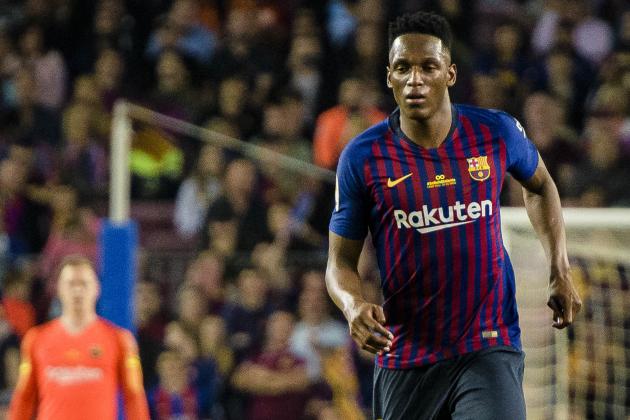 BARCELONA, SPAIN - MAY 20: Yerry Fernando Mina of FC Barcelona in action during the La Liga match between Barcelona and Real Sociedad at Camp Nou on May 20, 2018 in Barcelona, . (Photo by Power Sport Images/Getty Images)