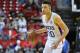 LAS VEGAS, NV - JULY 10: Kevin Knox #20 of the New York Knicks dribbles against the Los Angeles Lakers during the 2018 NBA Summer League at the Thomas & Mack Center on July 10, 2018 in Las Vegas, Nevada. NOTE TO USER: User expressly acknowledges and agrees that, by downloading and or using this photograph, User is consenting to the terms and conditions of the Getty Images License Agreement. (Photo by Sam Wasson/Getty Images)