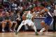 LAS VEGAS, NV - JULY 12: Pierria Henry #49 of the Boston Celtics handles the ball against the New York Knicks during the 2018 Las Vegas Summer League on July 12, 2018 at the Thomas & Mack Center in Las Vegas, Nevada. NOTE TO USER: User expressly acknowledges and agrees that, by downloading and/or using this Photograph, user is consenting to the terms and conditions of the Getty Images License Agreement. Mandatory Copyright Notice: Copyright 2018 NBAE (Photo by Garrett Ellwood/NBAE via Getty Images)