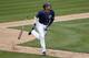 San Diego Padres shortstop Fernando Tatis hits a home run during the eighth inning of a spring training baseball game against the Seattle Mariners, Friday, Feb. 23, 2018, in Peoria, Ariz. (AP Photo/Charlie Neibergall)