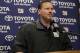 New York Giants head coach Ben McAdoo speaks at a news conference after an NFL football game between the Oakland Raiders and the Giants in Oakland, Calif., Sunday, Dec. 3, 2017. (AP Photo/Marcio Jose Sanchez)
