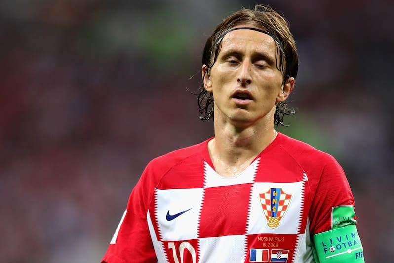 MOSCOW, RUSSIA - JULY 15: Luka Modric of Croatia reacts during the 2018 FIFA World Cup Russia Final between France and Croatia at Luzhniki Stadium on July 15, 2018 in Moscow, Russia. (Photo by Chris Brunskill/Fantasista/Getty Images)