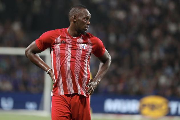 NANTERRE, FRANCE - JUNE 12: Usain Bolt of FIFA 98 reacts during the Friendly match between France 98 and FIFA 98 at U Arena on June 12, 2018 in Nanterre near Paris, France. (Photo by Xavier Laine/Getty Images)