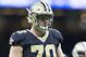 NEW ORLEANS, LA - AUGUST 31: Mitchell Loewen #70 of the New Orleans Saints at the line of scrimmage during a preseason game against the Baltimore Ravens at Mercedes-Benz Superdome on August 31, 2017 in New Orleans, Louisiana. The Ravens defeated the Saints 14-13. (Photo by Wesley Hitt/Getty Images)