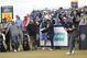 Jordan Spieth, right, of the United States plays a shot from the 18th tee during a practice round for the 147th Open golf Championship at Carnoustie golf club, Scotland, Tuesday, July 17th 2018. (AP Photo/Peter Morrison)