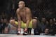 Anderson Silva, of Brazil, squats before a middleweight mixed martial arts bout against Derek Brunson at UFC 208 Saturday, Feb. 11, 2017, in New York. Silva won the fight. (AP Photo/Frank Franklin II)