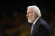 OAKLAND, CA - APRIL 16: Head coach Gregg Popovich of the San Antonio Spurs stands on the side of the court during their game against the Golden State Warriors during Game 2 of Round 1 of the 2018 NBA Playoffs at ORACLE Arena on April 16, 2018 in Oakland, California. NOTE TO USER: User expressly acknowledges and agrees that, by downloading and or using this photograph, User is consenting to the terms and conditions of the Getty Images License Agreement. (Photo by Ezra Shaw/Getty Images)