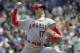 Los Angeles Angels starting pitcher Shohei Ohtani throws against the Seattle Mariners during a baseball game, Sunday, May 6, 2018, in Seattle. (AP Photo/Ted S. Warren)