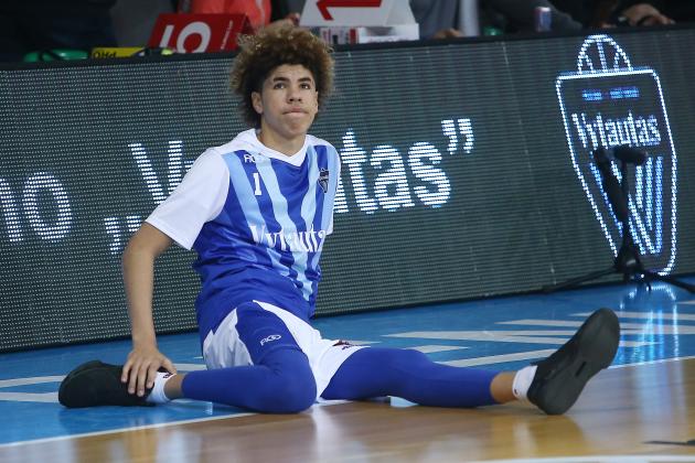 PRIENAI, LITHUANIA - JANUARY 09: LaMelo Ball of Vytautas Prienai prior to the match between Vytautas Prienai and Zalgiris Kauno on January 9, 2018 in Prienai, Lithuania. (Photo by Alius Koroliovas/Getty Images)