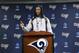 Los Angeles Rams running back Todd Gurley talks with reporters after off-season training at the NFL football team's practice facility in Thousand Oaks, Calif., Monday, April 16, 2018. (AP Photo/Michael Owen Baker)