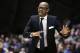 Penn head coach Jerome Allen shouts instructions to his players during the second half of an NCAA college basketball game against Princeton on Saturday, Jan. 10, 2015, in Princeton, N.J. Princeton won 78-74. (AP Photo/Mel Evans)