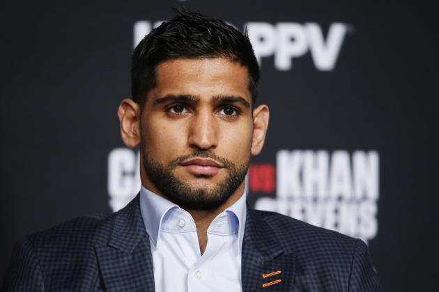 Amir Khan attends a news conference at the MGM Grand, Wednesday, May 4, 2016, in Las Vegas. Khan is scheduled to fight Canelo Alvarez in a middleweight title bout Saturday in Las Vegas. (AP Photo/John Locher)