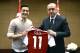 In this photo taken on Sunday, May 13, 2018, Turkey's President Recep Tayyip Erdogan, right, poses for a photo with Turkish-German Arsenal soccer player Mesut Ozil in London. Erdogan started a three-day visit to Britain on Sunday by praising the country as