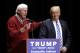 Former Indiana basketball coach Bob Knight talks about Republican presidential candidate Donald Trump speaks during a campaign stop at Old National Events Plaza, Thursday, April 28, 2016, in Evansville, Ind. (AP Photo/Darron Cummings)