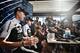 TOPSHOT - Great Britain's Team Sky cycling team riders, Great Britain's Christopher Froome (L) and the race's overall leader, Great Britain's Geraint Thomas (2ndL) address the media during a press conference on July 23, 2018 in Carcassonne, southwestern France, on the second rest day of the 105th edition of the Tour de France cycling race. (Photo by Marco BERTORELLO / AFP) (Photo credit should read MARCO BERTORELLO/AFP/Getty Images)