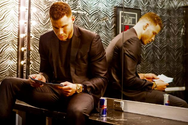 Blake Griffin reviews his routine before hosting his first stand-up comedy show called "Comedy by Blake."