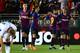 Barcelona's players celebrate with Arthur (R) after he scored the second goal in the first half against Tottenham Hotspur during the International Champions Cup football match between Barcelona and Tottenham Hotspur on July 28, 2018 in Pasadena, California. (Photo by Frederic J. BROWN / AFP) (Photo credit should read FREDERIC J. BROWN/AFP/Getty Images)