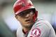Los Angeles Angels' Mike Trout is seen in the dugout during the fourth inning of a baseball game against the Detroit Tigers, Tuesday, May 29, 2018, in Detroit. (AP Photo/Carlos Osorio)