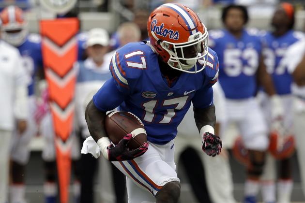 Florida quarterback Kadarius Toney (17) runs against Georgia in the first half of an NCAA college football game, Saturday, Oct. 28, 2017, in Jacksonville, Fla. (AP Photo/John Raoux)