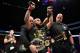 LAS VEGAS, NV - OCTOBER 07: Demetrious Johnson celebrates after his submission victory over Ray Borg in their UFC flyweight championship bout during the UFC 216 event inside T-Mobile Arena on October 7, 2017 in Las Vegas, Nevada. (Photo by Jeff Bottari/Zuffa LLC/Zuffa LLC via Getty Images)