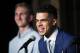 FILE - In this June 22, 2018, file photo, Michael Porter Jr., the Denver Nuggets first-round pick in the NBA Draft, jokes with reporters as one of the team's two, second-round selections, Thomas Welsh, looks on during a news conference to introduce the players to the media, in Denver. Nuggets rookie forward Michael Porter Jr. has undergone back surgery in Dallas and there is no timetable for his return to the court. The team said Thursday, July 19, 2018, the procedure of the lumbar spine was performed by Dr. Andrew Dossett at the Carrell Clinic. (AP Photo/David Zalubowski, File)