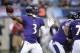 CANTON, OH - AUGUST 02: Robert Griffin III #3 of the Baltimore Ravens looks to pass in the first quarter of the Hall of Fame Game against the Chicago Bears at Tom Benson Hall of Fame Stadium on August 2, 2018 in Canton, Ohio. (Photo by Joe Robbins/Getty Images)