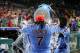 PHILADELPHIA, PA - AUGUST 2: Maikel Franco #7 of the Philadelphia Phillies is dosed with water after hitting a game winning walk-off three-run home run in the ninth inning during a game against the Miami Marlins at Citizens Bank Park on August 2, 2018 in Philadelphia, Pennsylvania. The Phillies won 5-2. (Photo by Hunter Martin/Getty Images)