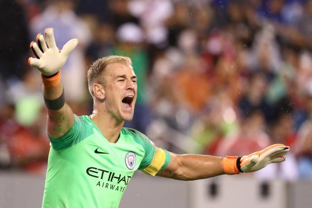 EAST RUTHERFORD, NJ - JULY 25:  Manchester City's goalkeeper Joe Hart reacts during the game between Liverpool and Manchester City at MetLife Stadium on July 25, 2018 in East Rutherford, New Jersey.  (Photo by Al Bello/International Champions Cup/Getty Images)