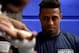 LAS VEGAS, NV - AUGUST 07: Greg Hardy has his hands wrapped prior to his bout against Tebaris Gordon during Dana White's Tuesday Night Contender Series at the TUF Gym on August 7, 2018 in Las Vegas, Nevada. (Photo by Chris Unger/DWTNCS LLC)