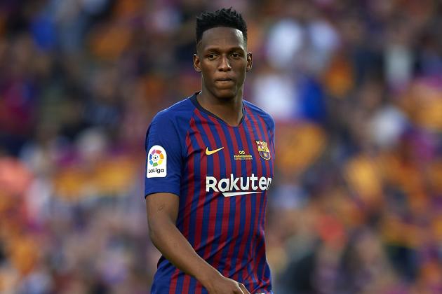 BARCELONA, SPAIN - MAY 20:  Yerry Mina of Barcelona looks on during the La Liga match between Barcelona and Real Sociedad at Camp Nou on May 20, 2018 in Barcelona, Spain.  (Photo by Quality Sport Images/Getty Images)