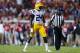 OXFORD, MS - OCTOBER 21: Tyler Taylor #24 of the LSU Tigers defends during a game against the Mississippi Rebels at Vaught-Hemingway Stadium on October 21, 2017 in Oxford, Mississippi. (Photo by Jonathan Bachman/Getty Images)