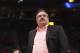 Detroit Pistons head coach Stan Van Gundy looks towards the scoreboard during the second half of an NBA basketball game against the Toronto Raptors, Monday, April 9, 2018, in Detroit. (AP Photo/Carlos Osorio)