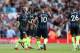 LONDON, ENGLAND - AUGUST 12: Manchester City's Raheem Sterling celebrates with his teammates after scoring a goal to make it 0-1 during the first league match between Arsenal FC and Manchester City at the Emirates Stadium on 12th. August 2018 London, United Kingdom. (Photo by James Baylis - AMA / Getty Images)