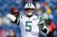 FOXBORO, MA - DECEMBER 31: Christian Hackenberg #5 of the New York Jets warms up before the game against the New England Patriots at Gillette Stadium on December 31, 2017 in Foxboro, Massachusetts. (Photo by Maddie Meyer/Getty Images)