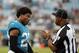 Jacksonville Jaguars cornerback Jalen Ramsey, left, has a discussion with field judge Terry Brown (43) during the first half of an NFL preseason football game against the New Orleans Saints, Thursday, Aug. 9, 2018, in Jacksonville, Fla. (AP Photo/Stephen B. Morton)