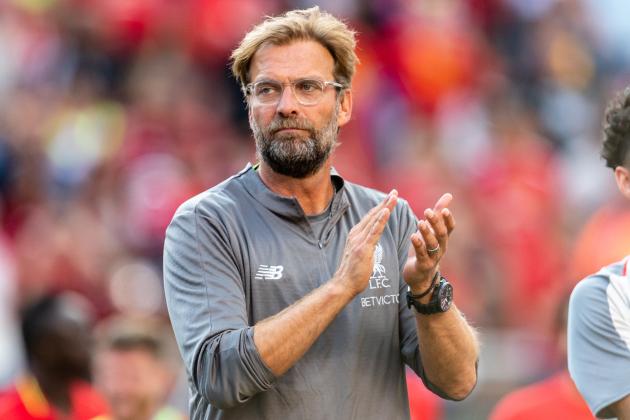 ANN ARBOR, MI - JULY 28: Head coach Jurgen Klopp of Liverpool celebrates after Liverpool defeated Manchester United of the International Champions Cup 2018 at Michigan Stadium on July 28, 2018 in Ann Arbor, Michigan. Liverpool defeated Manchester United 4-1. (Photo by Jason Miller/Getty Images)