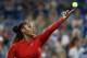 MASON, OH - AUGUST 14: Serena Williams serves to Petra Kvitova of Czech Republic during the Western & Southern Open at Lindner Family Tennis Center on August 14, 2018 in Mason, Ohio. (Photo by Matthew Stockman/Getty Images)