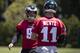 PHILADELPHIA, PA - JUNE 12: Nick Foles #9 of the Philadelphia Eagles talks to Carson Wentz #11 during Eagles minicamp at the NovaCare Complex on June 12, 2018 in Philadelphia, Pennsylvania. (Photo by Mitchell Leff/Getty Images)