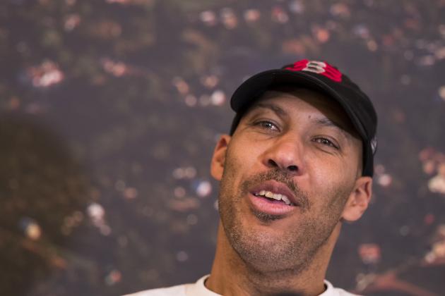 American basketball players LiAngelo and LaMelo's father LaVar Ball speaks during a news conference at the Harmony park hotel in Vaizgaikiemis village, Prienai district, Lithuania, Friday, Jan. 5, 2018. LiAngelo Ball and LaMelo Ball have both signed a one-year contracts to play for Lithuanian professional basketball club Prienai - Birstonas Vytautas in the southern Lithuania town of Prienai, some 110 km (68 miles) from the Lithuanian capital Vilnius.(AP Photo/Mindaugas Kulbis)