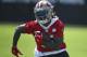 San Francisco 49ers running back Jerick McKinnon runs with the ball during NFL football practice at the team's headquarters Thursday, July 26, 2018, in Santa Clara, Calif. (AP Photo/Ben Margot)