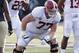 NASHVILLE, TN - SEPTEMBER 23: Matt Womack #77 of the Alabama Crimson Tide in action during a game against the Vanderbilt Commodores at Vanderbilt Stadium on September 23, 2017 in Nashville, Tennessee. Alabama won 59-0. (Photo by Joe Robbins/Getty Images)