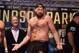 BELFAST, NORTHERN IRELAND - AUGUST 17: Tyson Fury reacts to rival heavyweight boxer Deontay Wilder's taunts during the weigh in for his fight with Francesco Pianeta on August 17, 2018 in Belfast, Northern Ireland. Windsor park will host the Frampton boxing bill on Saturday night which also features Paddy Barnes and Tyson Fury. (Photo by Charles McQuillan/Getty Images)
